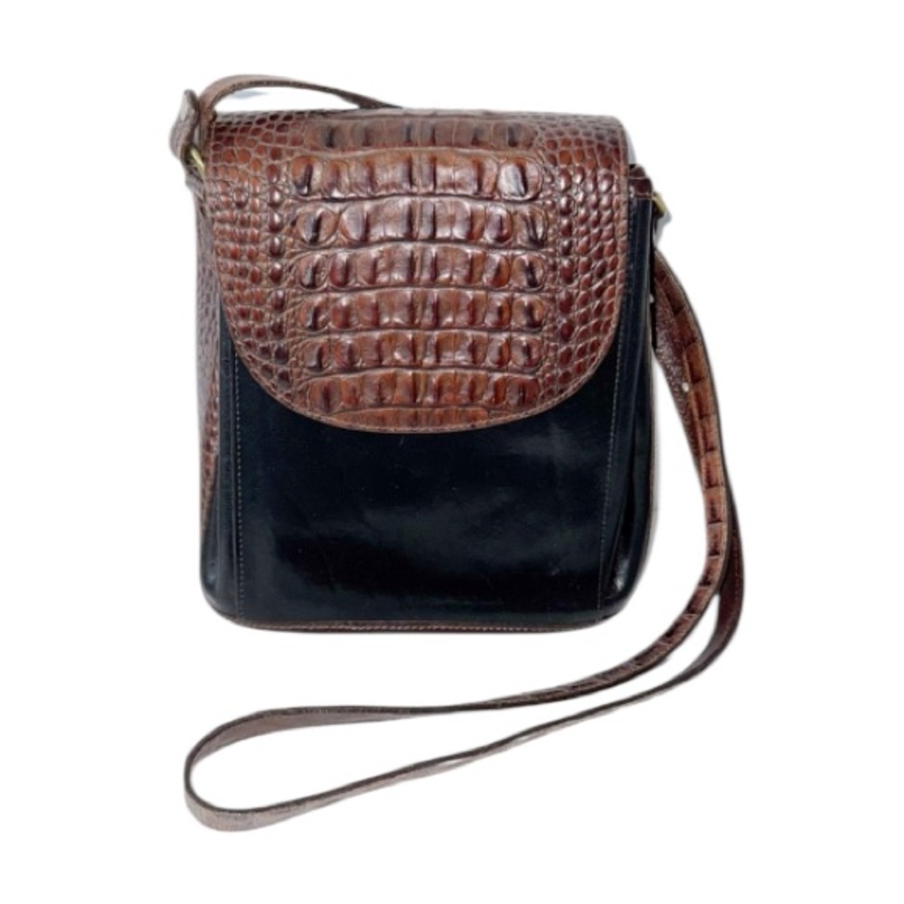 Brahmin Black/Brown Leather/Croc Shoulder Bag Quiet Luxury Gator Versatile